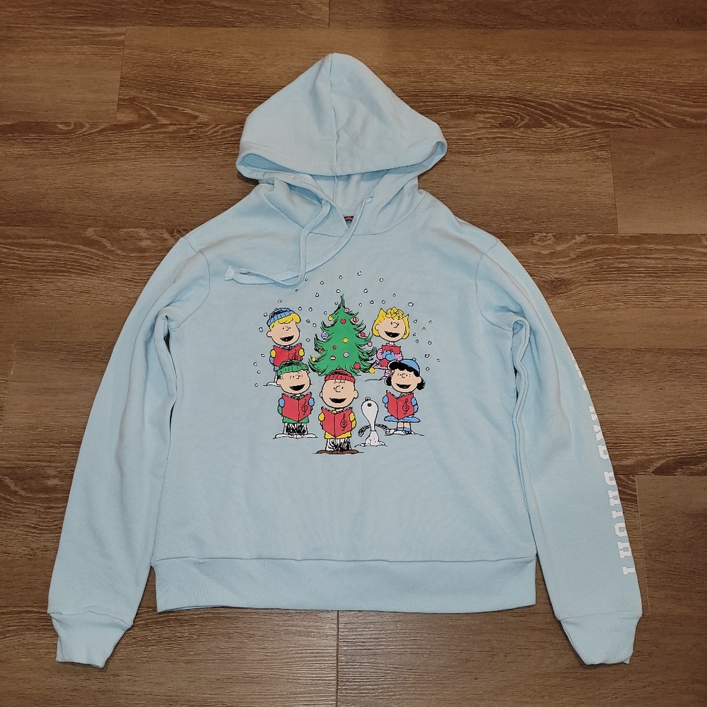Peanuts Snoopy Gang Christmas Tree Hoodie Sweater Womens Size Small New